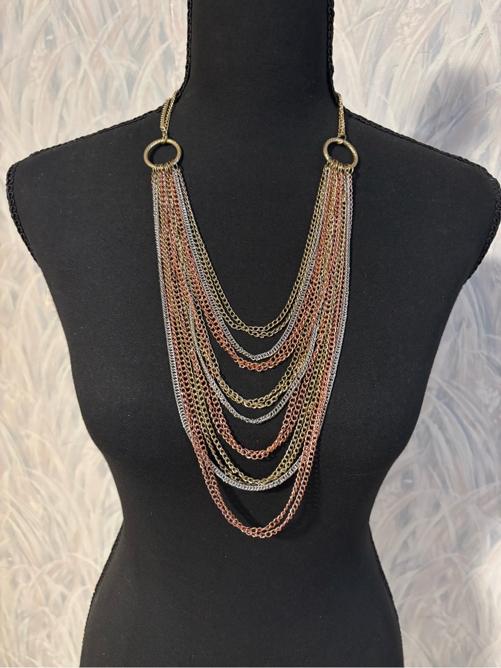 🌻Layered Tri-Tone Multi-Chain Necklace 23”+3”